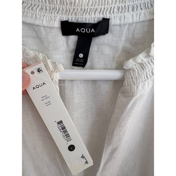 Aqua NWT White Sleeveless Smocked Waist Mini Dress Size Large - Picture 5 of 10